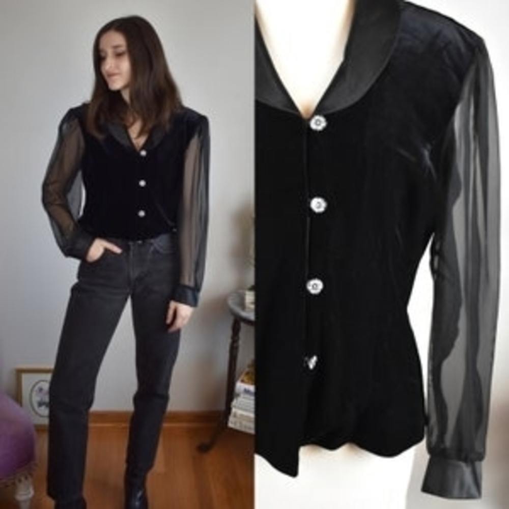Metaphor Black Sheer Sleeve Blouse